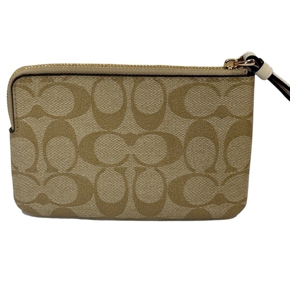 Coach Wristlet Signature Fabric/Leather L. Khaki/Chalk L. Saddle NWOT - Picture 5 of 6